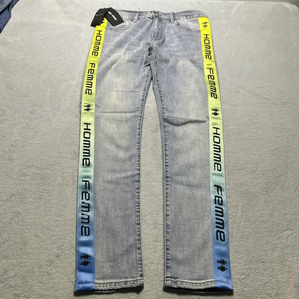 NWT Homme Femme Straight Fit Jeans Mens 34x30 Striped Colorful Designer Retro